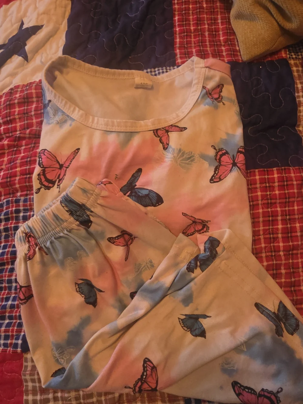 Girls' Pink & Blue Butterfly Kids Outfit  Set
